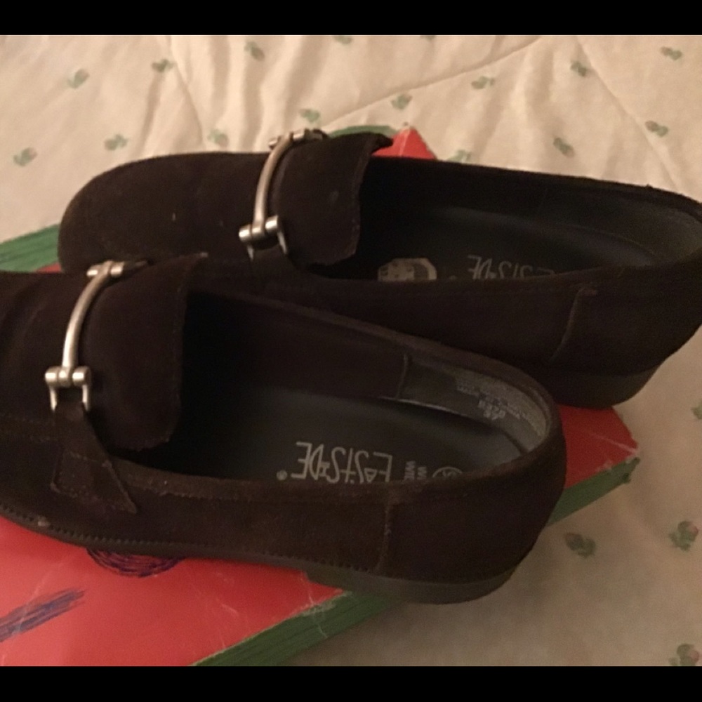 Brown Suede Shoes with silver piece on top.  Nice thick soles.